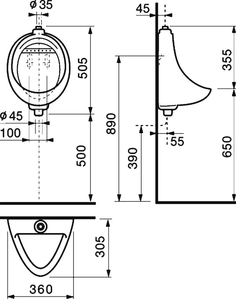 картинка Комплект Писсуар Jika Korint 4410.0 подвесной, с внешним подводом воды + Смывное устройство для писсуаров AlcaPlast ATS001 кнопочный вентиль + Монтаж. Магазин Культо.