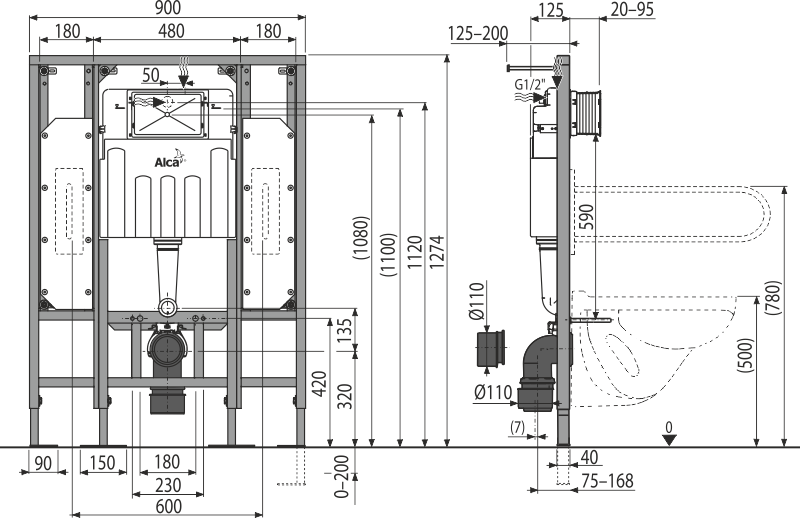 картинка Инсталляция для унитазов AlcaPlast Solomodul AM101/1300H для людей с ограниченными возможностями от магазина CULTO