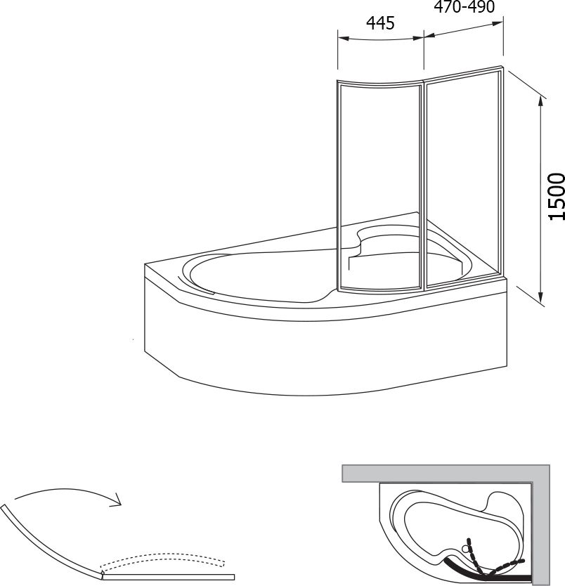 Шторка на ванну Ravak VSK2 Rosa 150 R Transparent CULTO