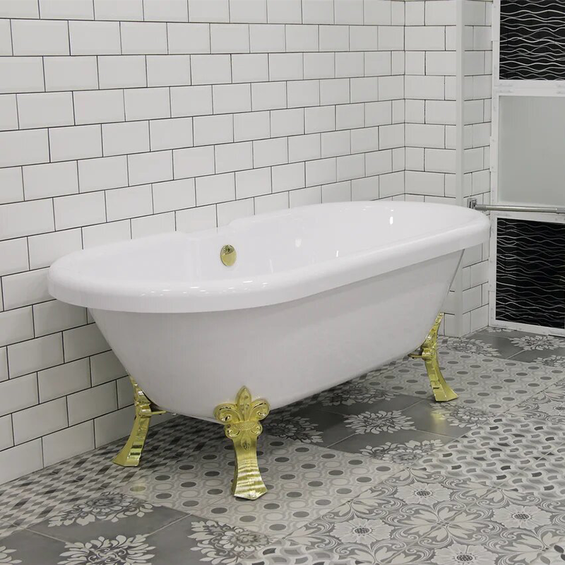 Акриловая ванна "Леонесса" на ножках "лилия" со сливом-переливом (комплектация золото, перламутр)