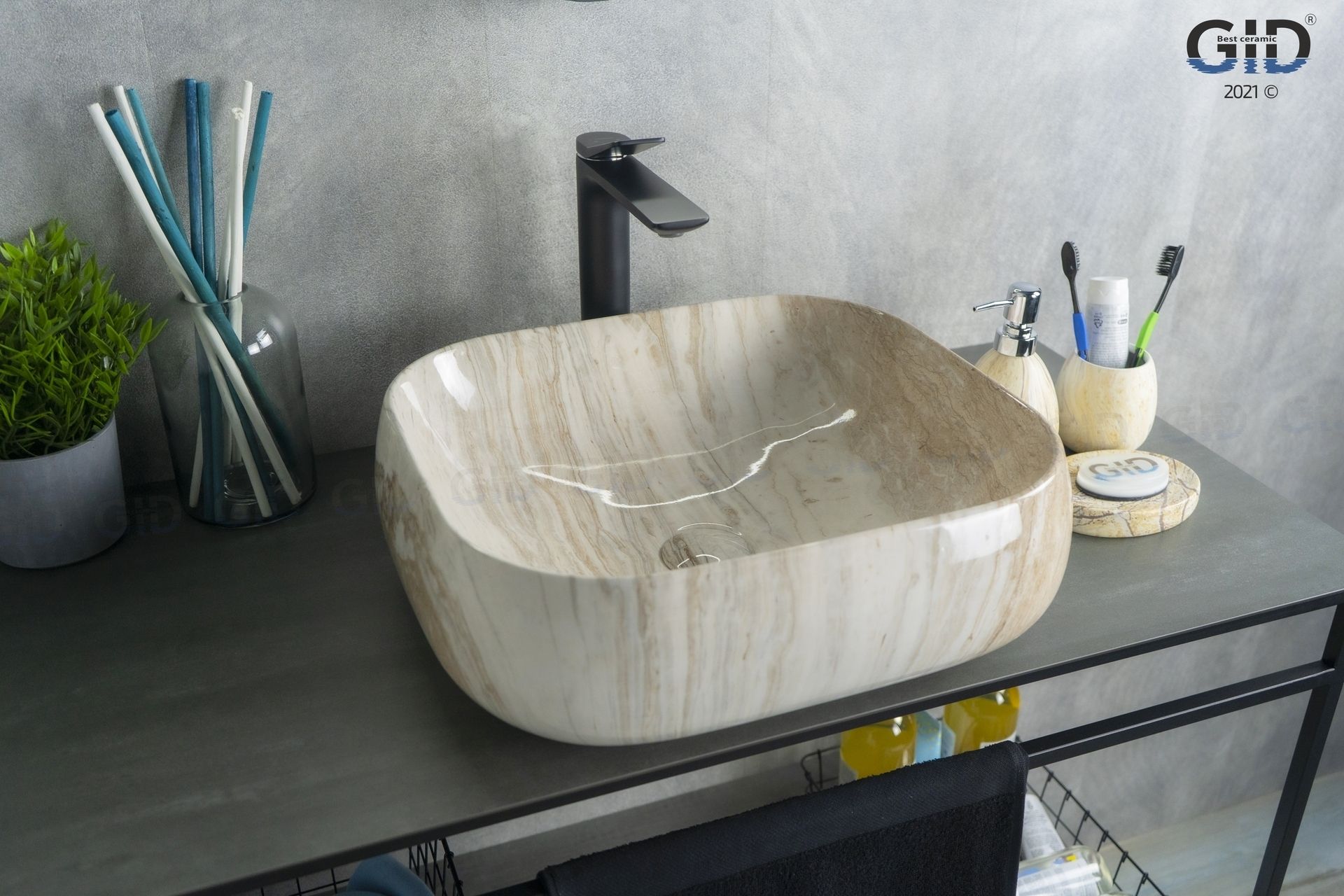 картинка Раковина накладная Gid Mnc554 прямоугольная цвет: Под камень глянцевый от магазина сантехники CULTA