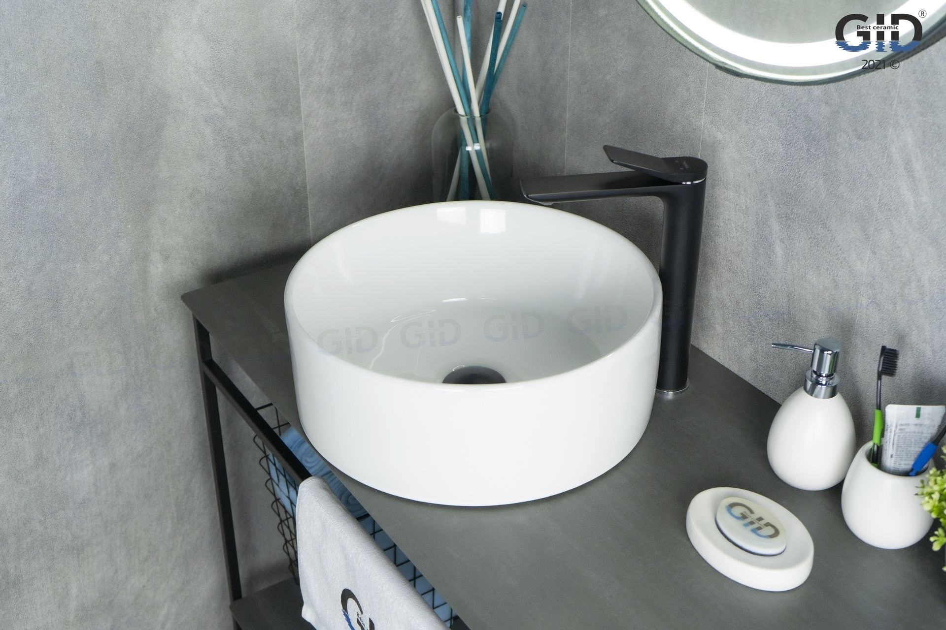 картинка Раковина накладная Gid N9011 круглая цвет: Белый от магазина сантехники CULTA