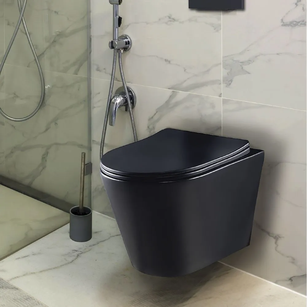 картинка Унитаз подвесной CULTO МОНЕ (MONET) черный, безободковый с сиденьем микролифт премиум класса