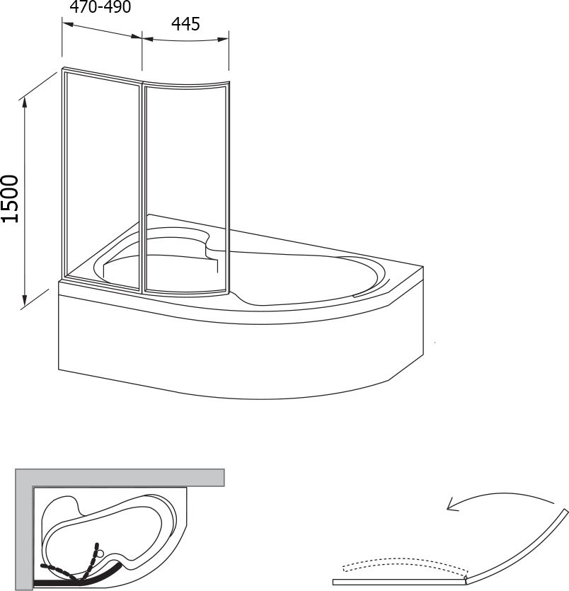 Шторка на ванну Ravak VSK2 Rosa 150 L Transparent CULTO