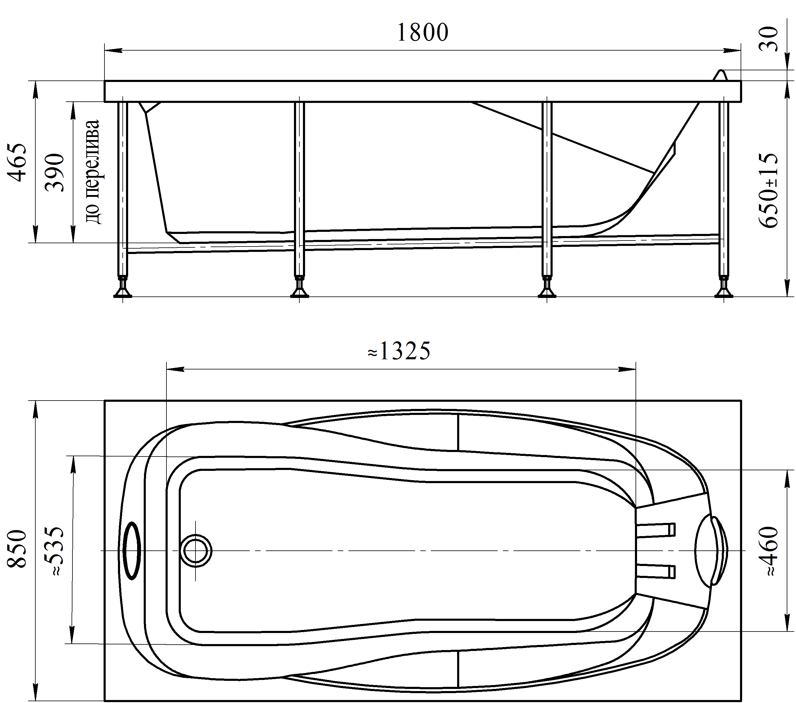 Ванна акриловая "ПАРМА-ДОНА", 1800х850 (левое исполнение),  рама-подставка