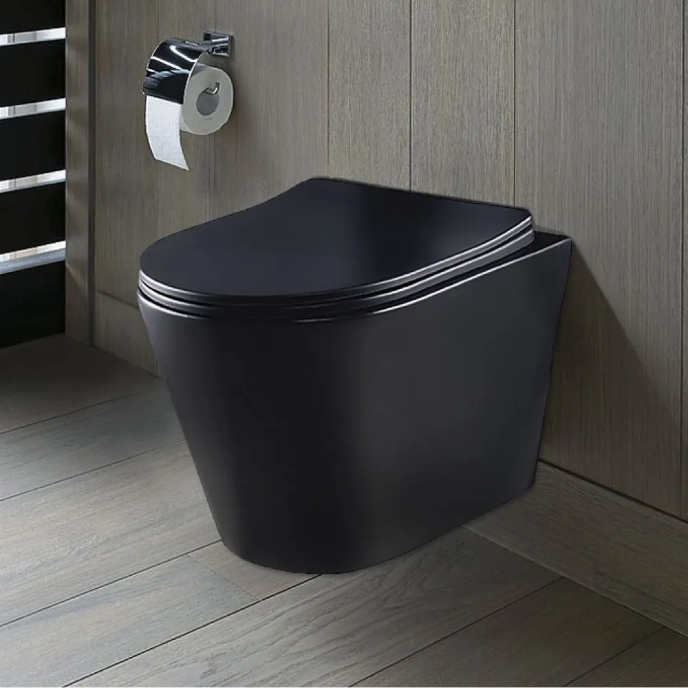 картинка Унитаз подвесной CULTO МОНЕ (MONET) черный, безободковый с сиденьем микролифт премиум класса