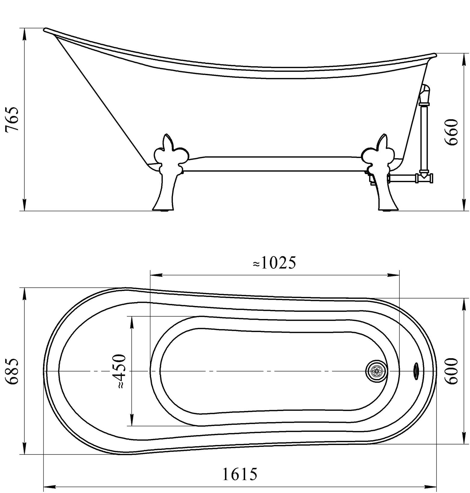 Акриловая ванна "Кондор" на ножках со сливом-переливом (комплектация хром)