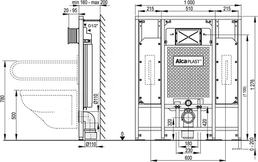 картинка Система инсталляции для унитазов AlcaPlast Sadromodul A101/1300H от магазина CULTO
