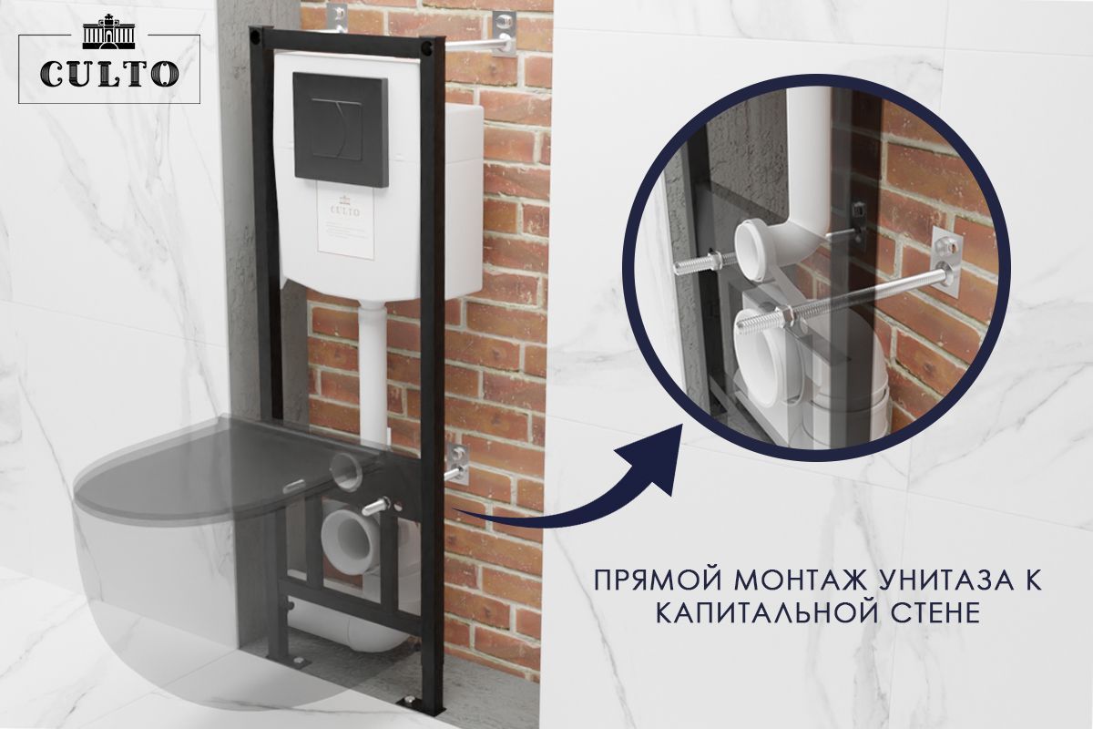 картинка Инсталляция для подвесного унитаза CULTO черная кнопка от магазина CULTO