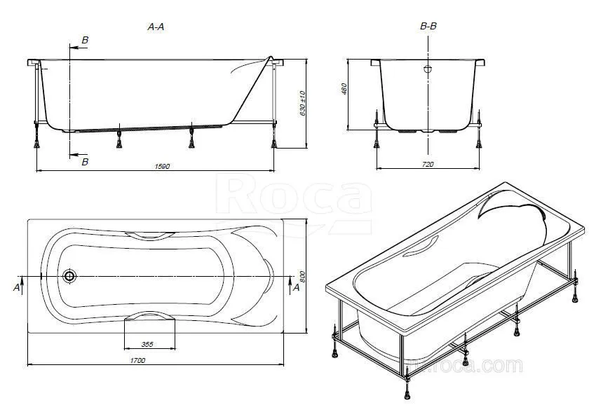 Ванна Roca BeCool 170x80 прямоугольная белая ZRU9302852