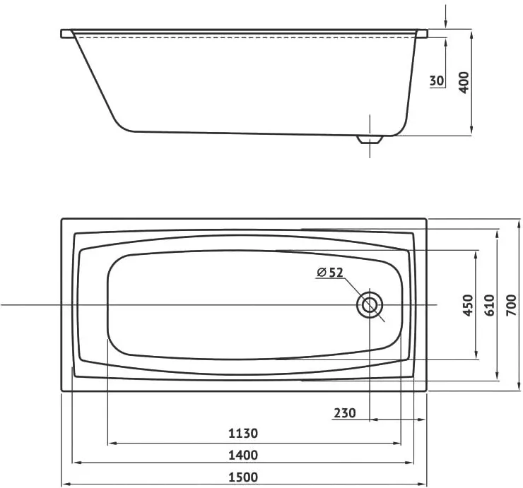 Акриловая ванна Wasserhaus Feya 150*70