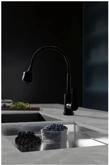 картинка Смеситель для кухни с гибким изливом черный CULTO ФЕРРО БЛЭК (FERRO BLACK) KI01FRB от магазина CULTO