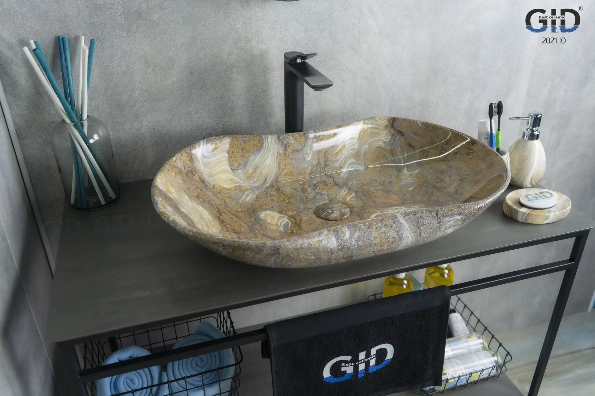 картинка Раковина накладная Gid Mnc503 овальная цвет: Под камень глянцевый от магазина сантехники CULTA