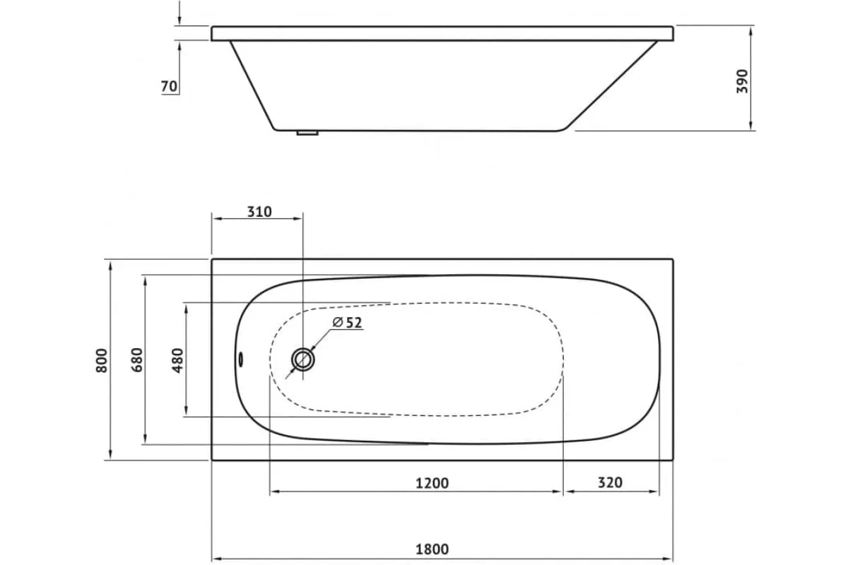 Акриловая ванна Nelu 180*10 с каркасом