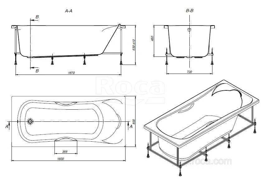 Ванна Roca BeCool 180x80 прямоугольная белая ZRU9302782