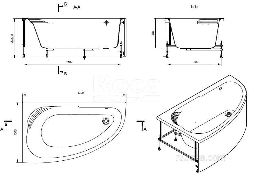 Ванна Roca Merida 170х100 асимметричная левая белая ZRU9302992