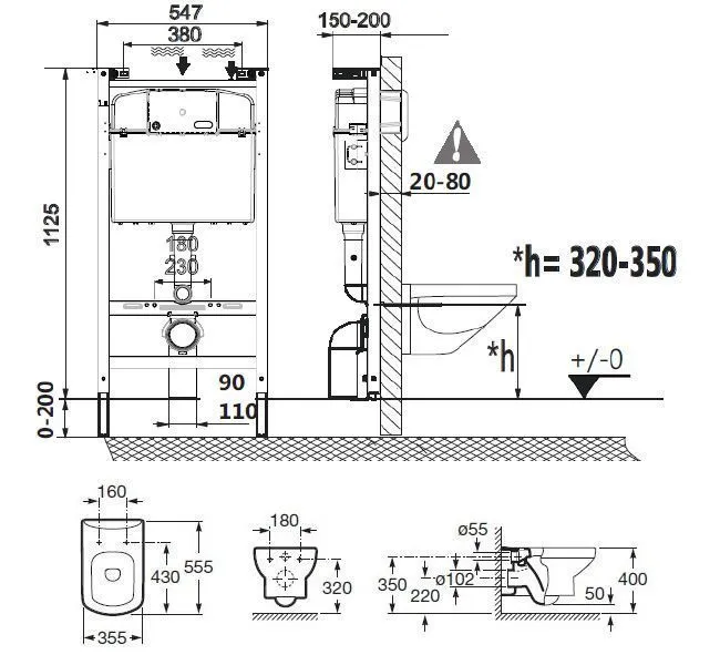картинка Унитаз с инсталляцией подвесной Roca Dama Senso 893104090 с горизонтальным выпуском от магазина CULTO