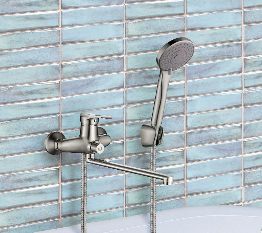Смеситель для ванны с длинным изливом и душевым набором MITTE SATIN в магазине Культо