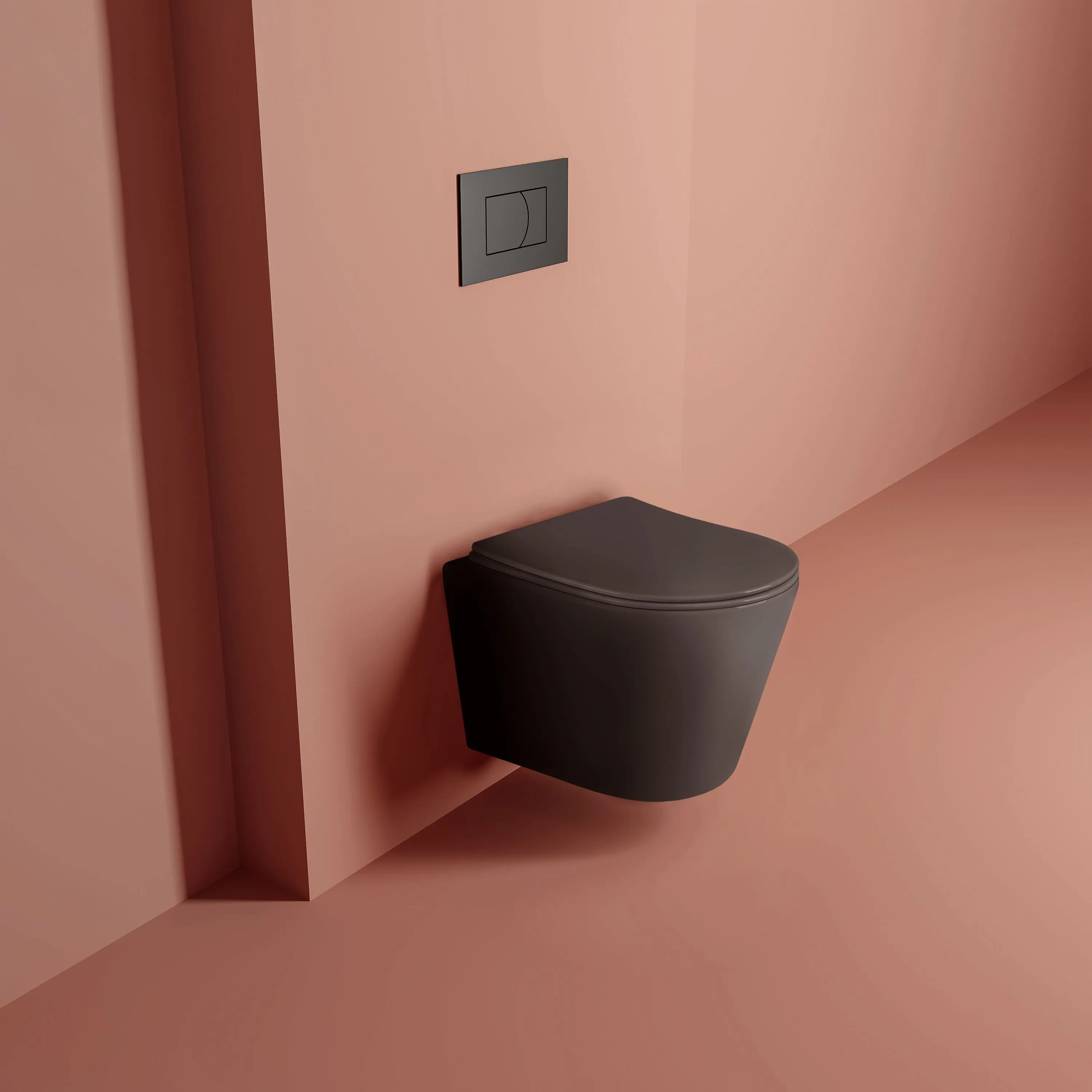 картинка Инсталляция с подвесным унитазом CULTO МОНЕ блэк (MONET black). Комплект: подвесной безободковый черный унитаз, сиденье с микролифтом, инсталляция, клавиша смыва черная от магазина CULTO