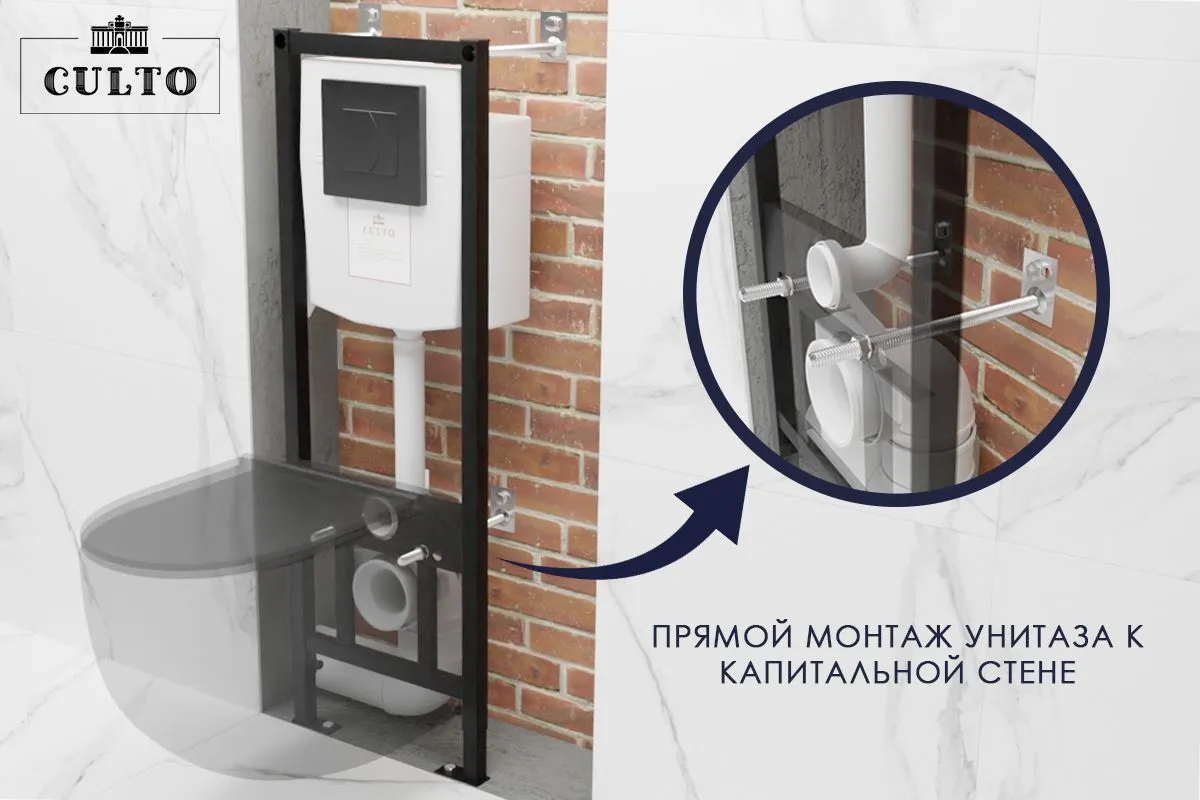 картинка Инсталляция для подвесного унитаза CULTO хром кнопка от магазина CULTO
