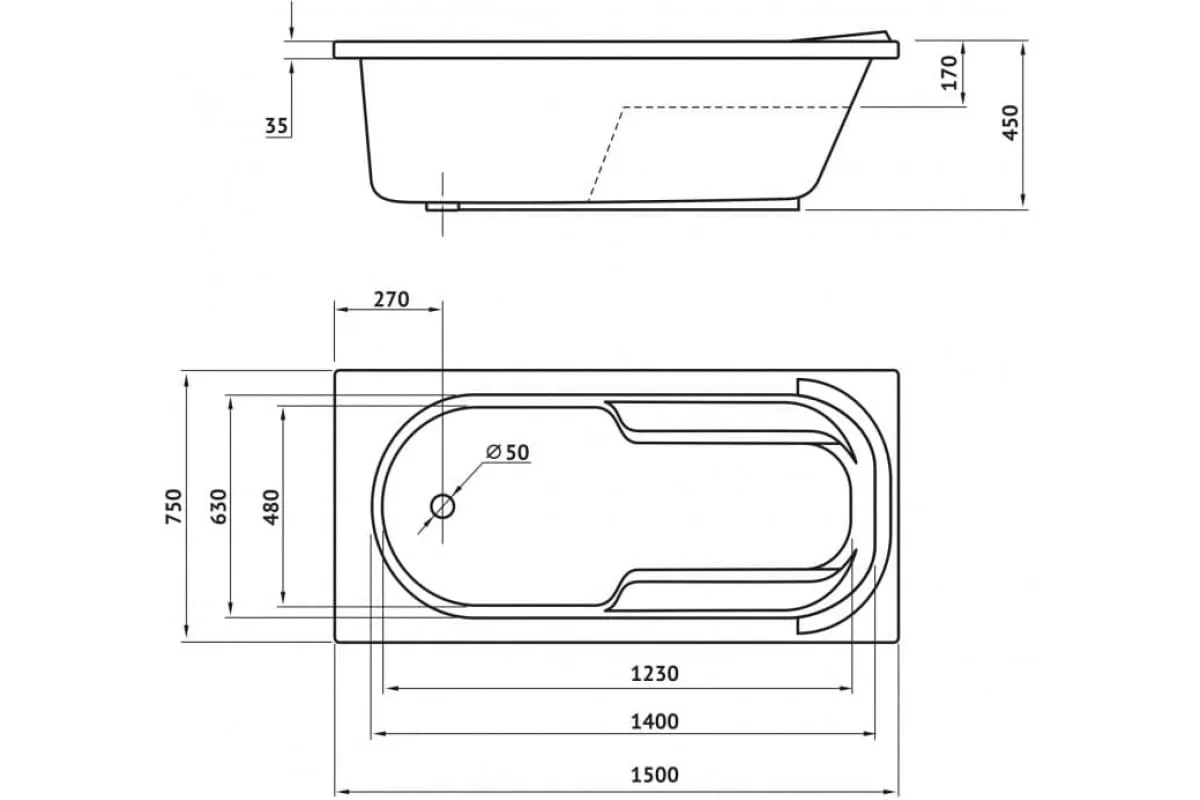 Акриловая ванна Lumbo 150*70