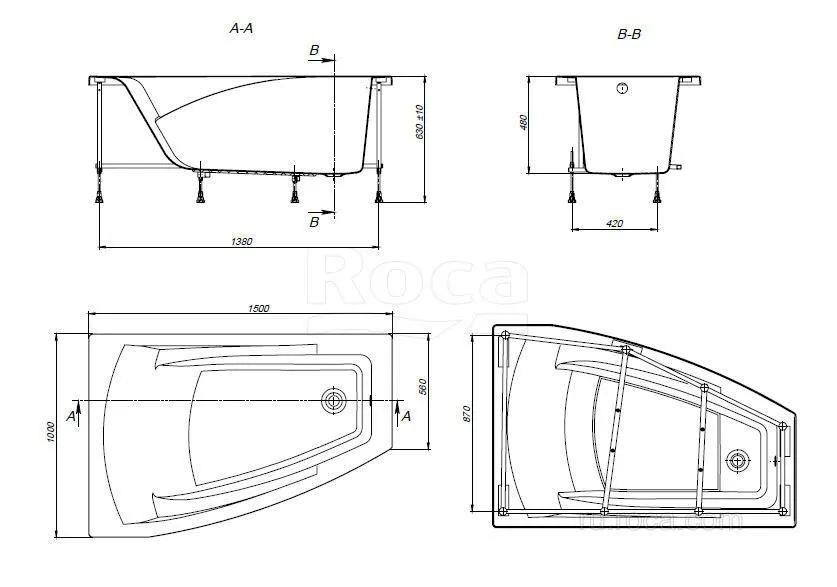 Ванна Roca Hall Angular 150х100 асимметричная левая белая ZRU9302864